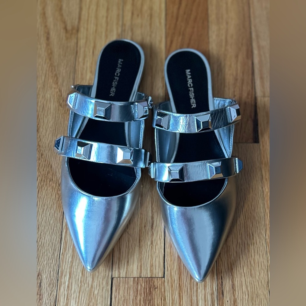 Marc Fisher Metallic Silver Mules